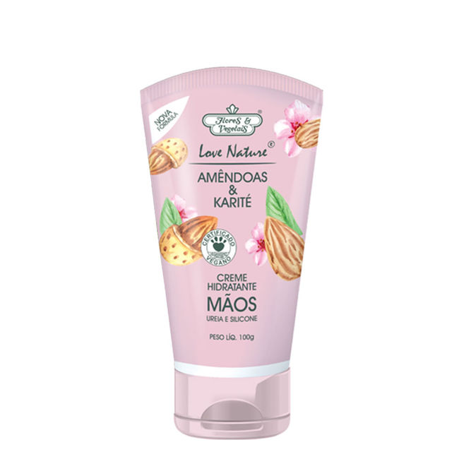 Flores e Vegetais - Love Nature - Amendoas e Karite -Creme Hidratante Maos 100Gr