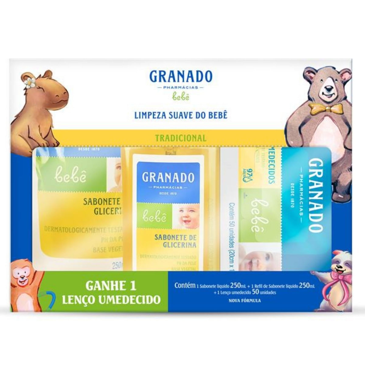Granado - Bebe -Tradicional - Kit Sabonete Liquido e Refil (2x250Ml) e 50 Lencos