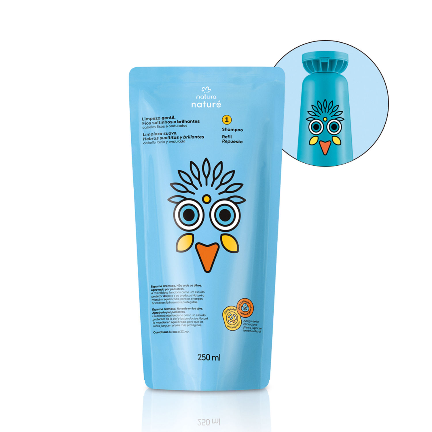 Natura - Nature - Refil Shampoo Cabelos Lisos e Ondulados 250Ml - (8.45FlOz)