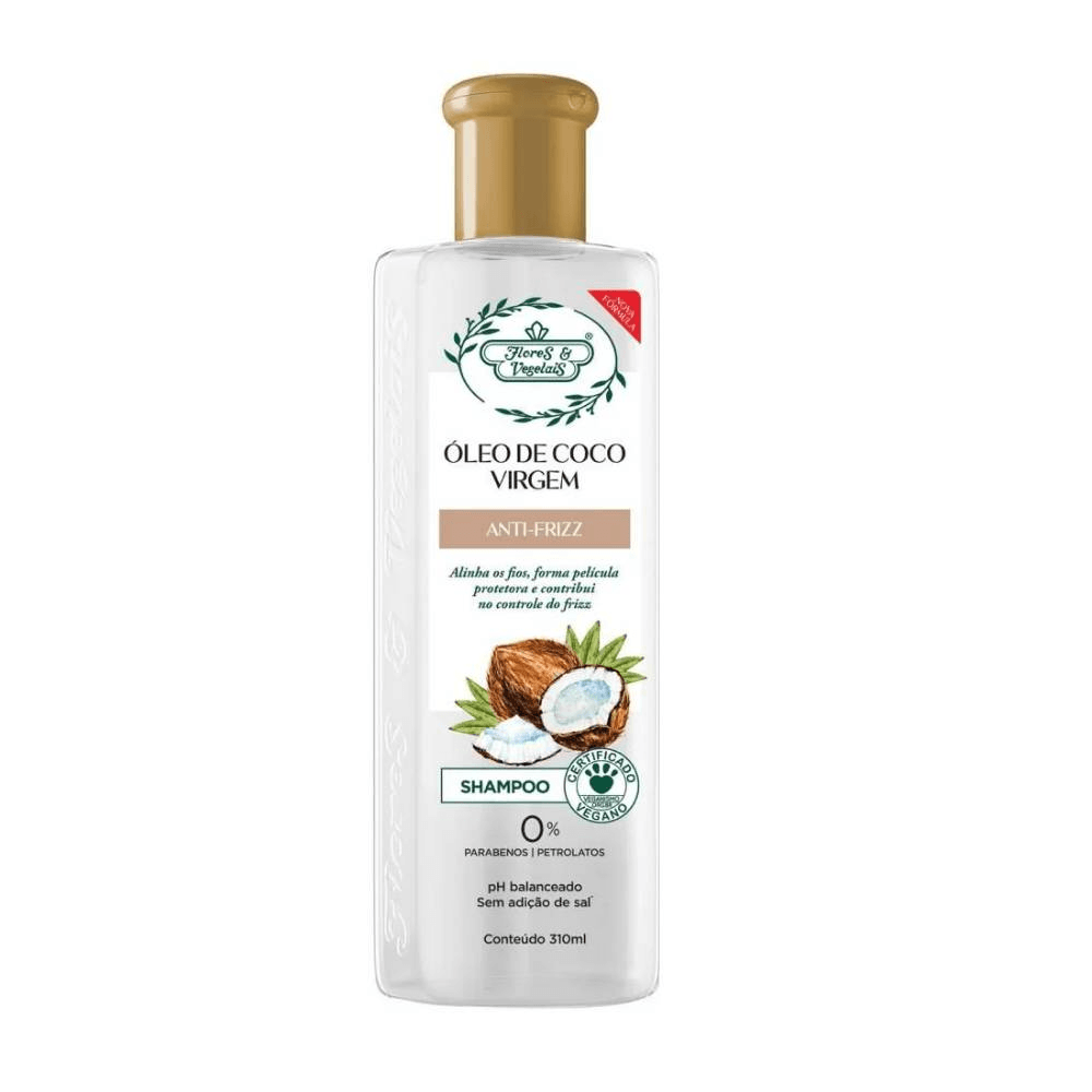 Flores e Vegetais - Antifrizz - Shampoo Oleo de Coco Virgem 310Ml (10.48FlOz)