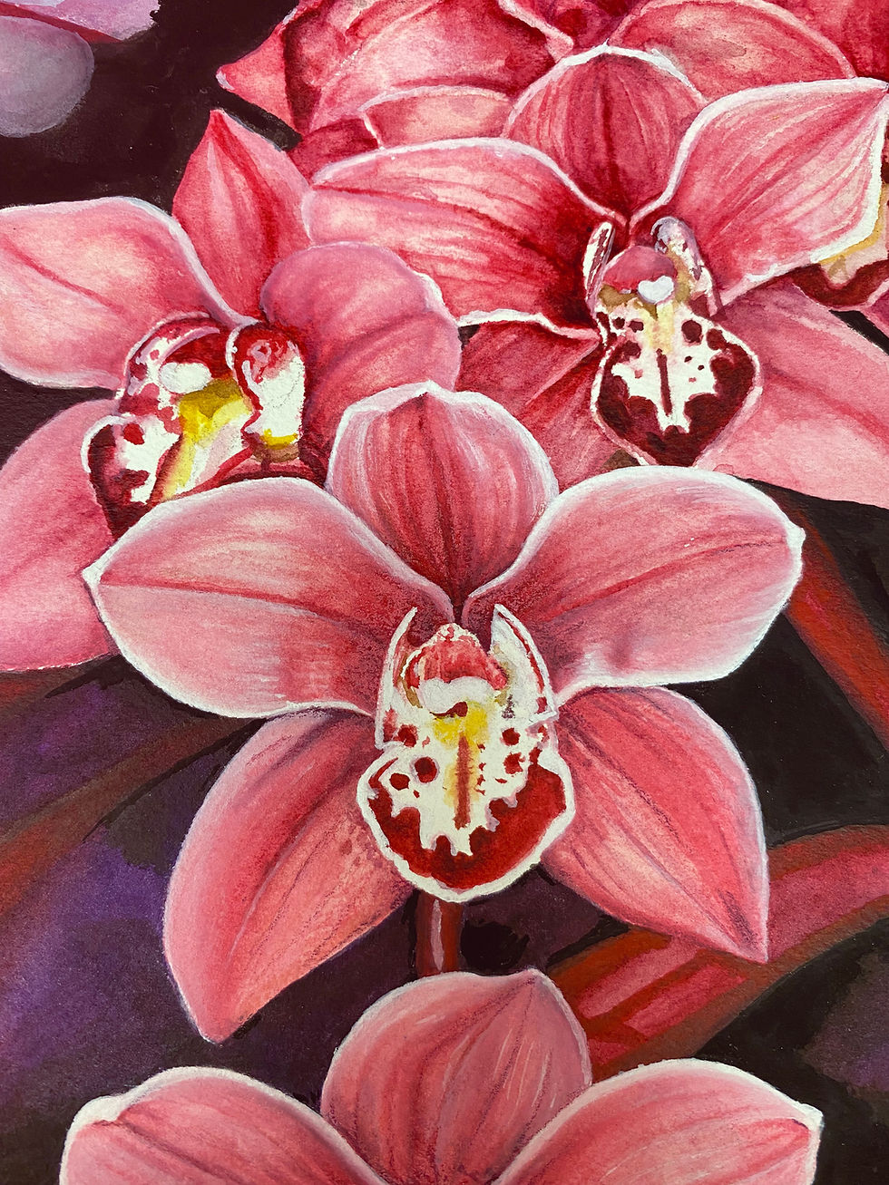 Thumbnail: a close-up of hyperrealistic pink orchid watercolor flower