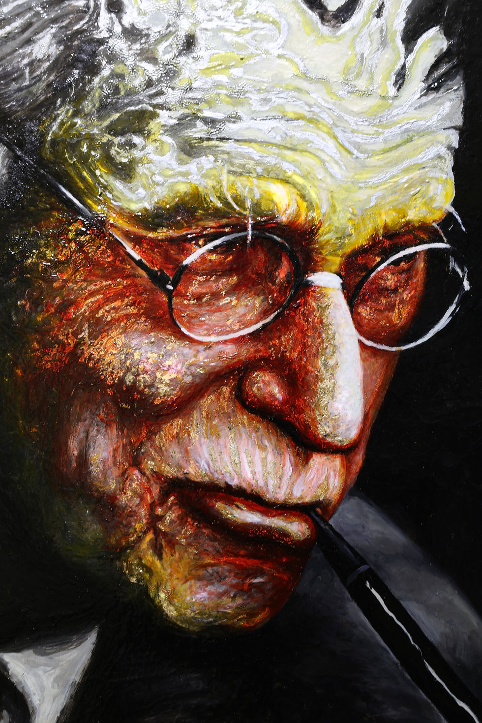 Thumbnail: Close-up of Carl Jung’s face in oil painting, showcasing rich red tones and delicate glazing layers for emotional depth