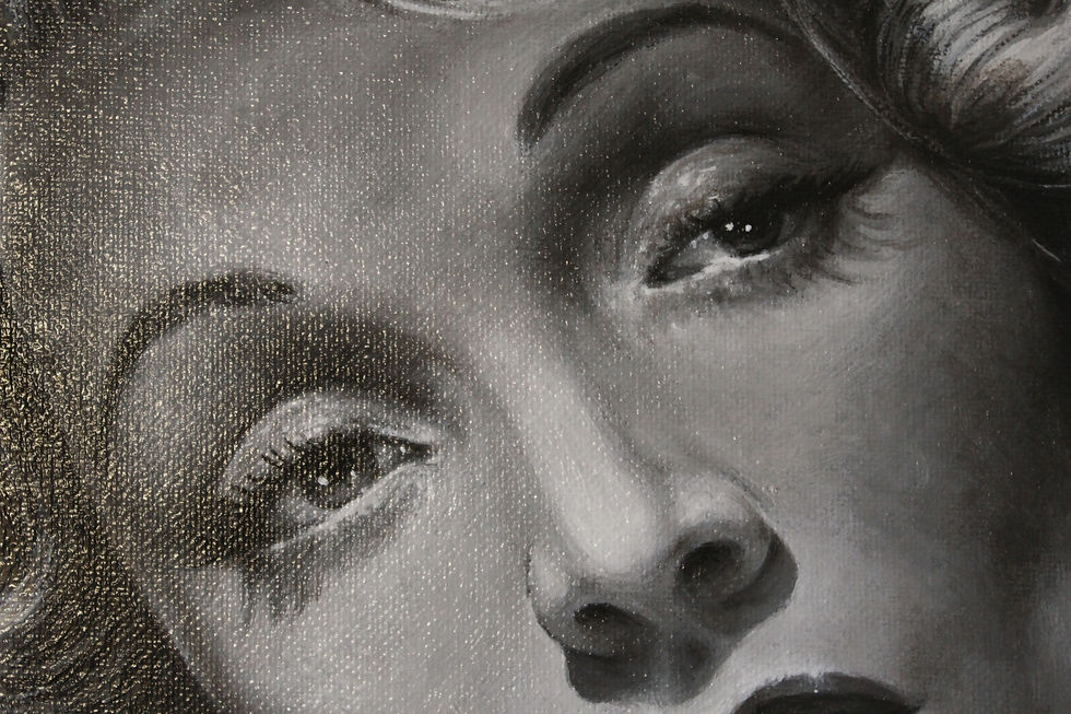 Thumbnail: Hyperrealist oil painting detail of Marlene Dietrich’s eyes, full of mystery and seduction