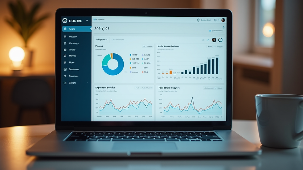 Eye-level view of a laptop displaying social media analytics dashboard
