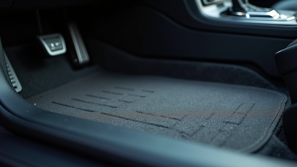 Eye-level view of a clean car seat and floor mat after detailing