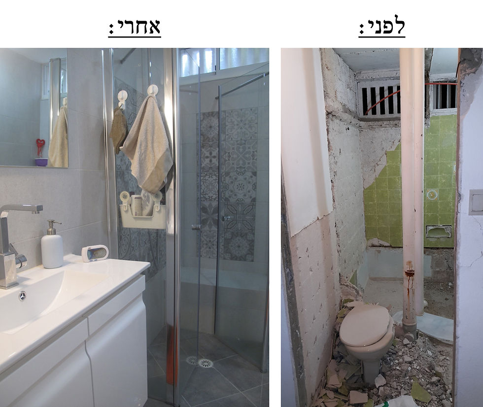 חדר אמבטיה ושירותים - לפני ואחרי שיפ