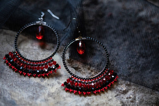 black and red gothic beaded handmade hoop earrings