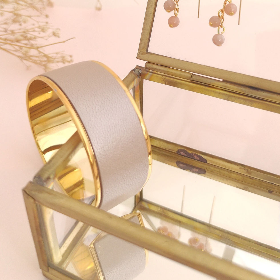 Miniature : Manchette unie 21mm en cuir rose nacré