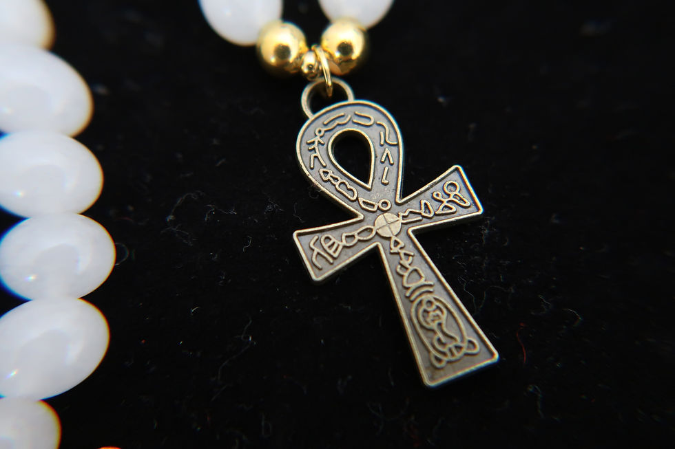 White Chalcedony & Ankh Pendant Necklace – Stone of Harmony & Ancient Power