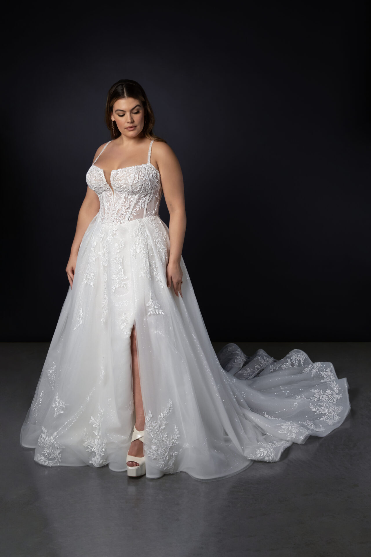 plus size wedding dresses near me New Arrival Modest A-line Plus Size Wedding Dress, V-neck Bridal Gown, MW812 main image 1