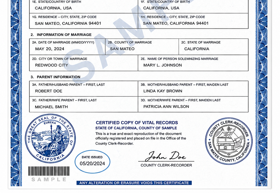 california certified copy marriage certificate