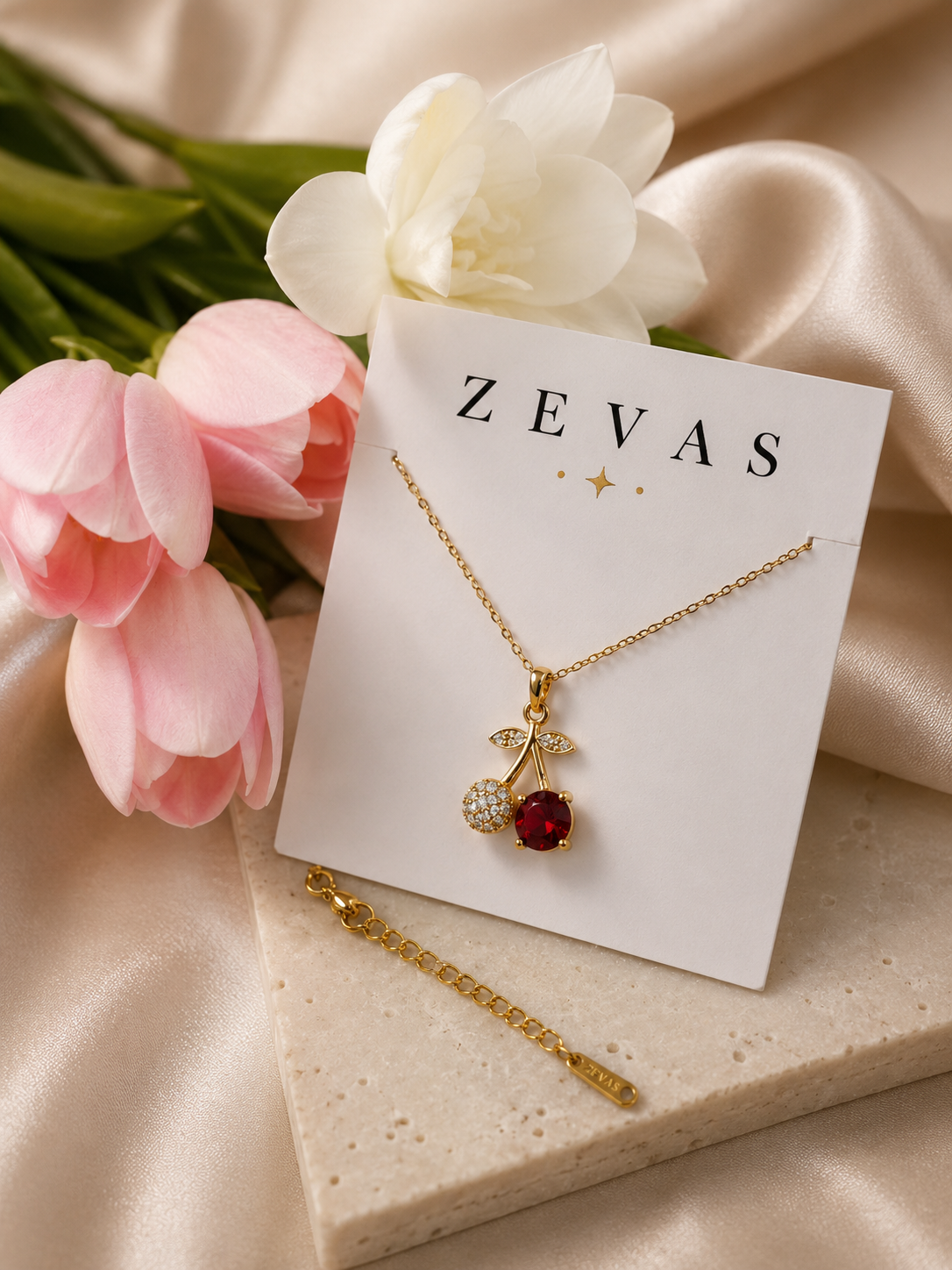 Ruby Cherry Charm Necklace