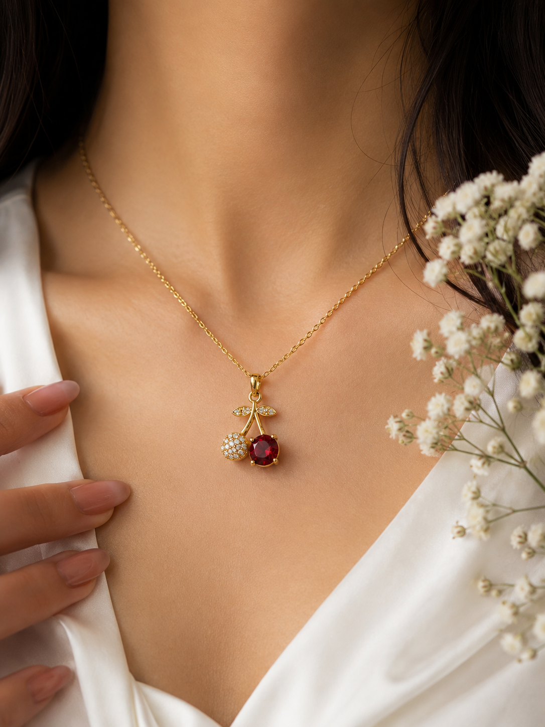 Ruby Cherry Charm Necklace