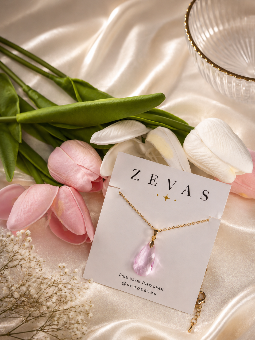 Pink Crystal Drop Necklace