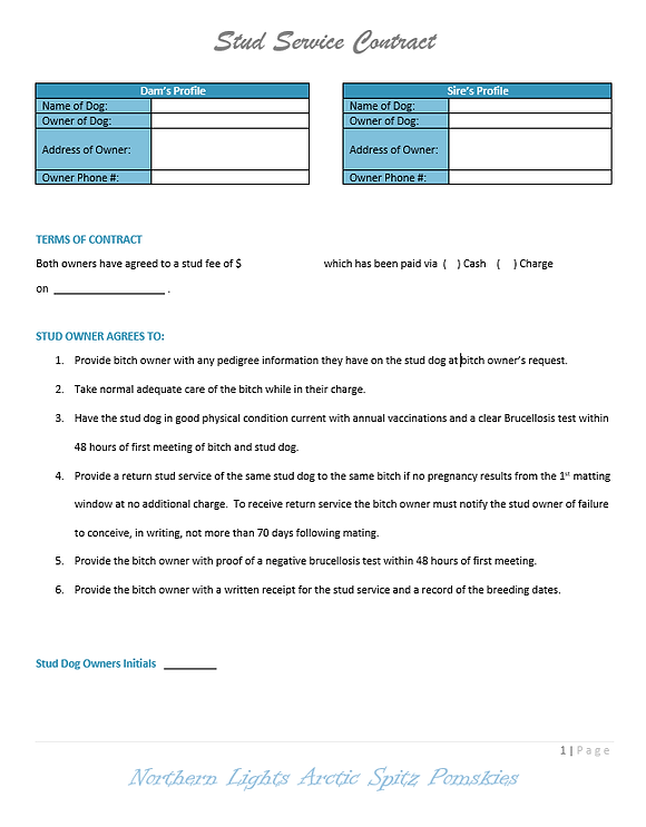 Stud Service Contract 1