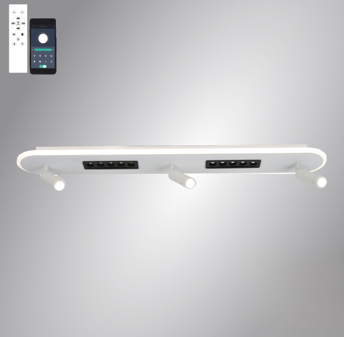 Керована світлодіодна люстра SHEFFIELD 52+6W-3RL-APP-800x120-WHITE/BLACK-220