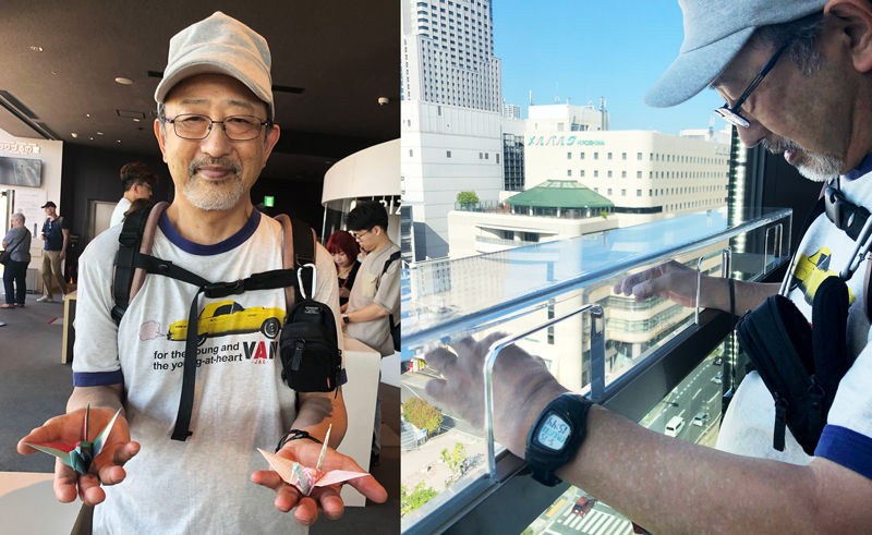 左：ふたりで折った鶴　右：2羽の鶴を落とす瞬間（画像９）
