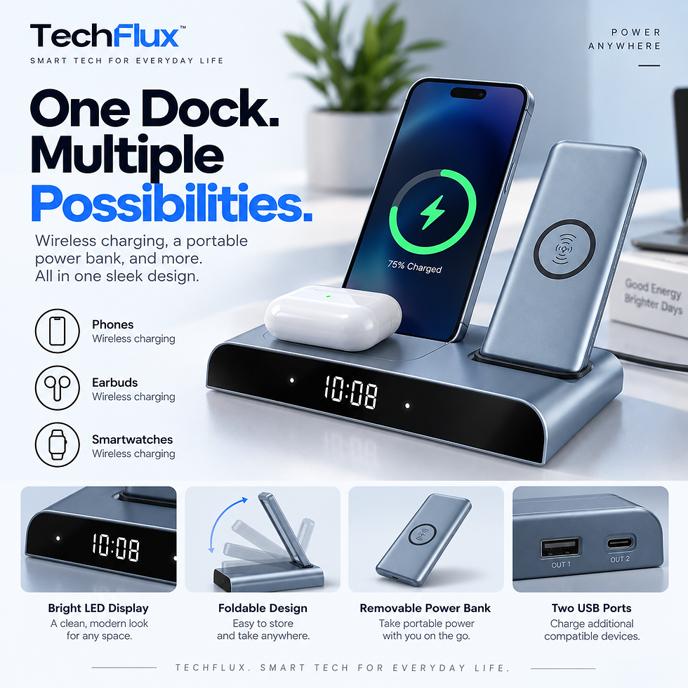 TechFlux Halo Wireless Charging Dock charging a smartphone wirelessly
