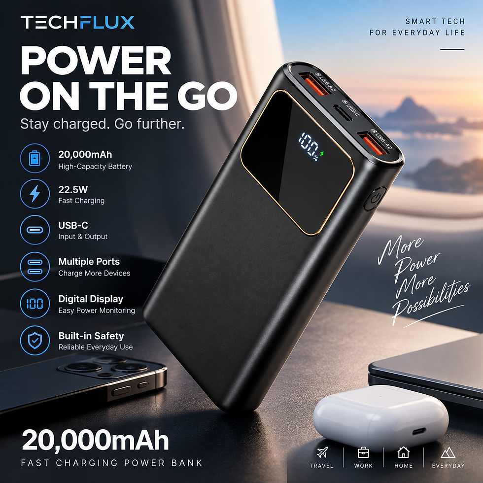 TechFlux 20,000mAh Power Bank with digital battery display
