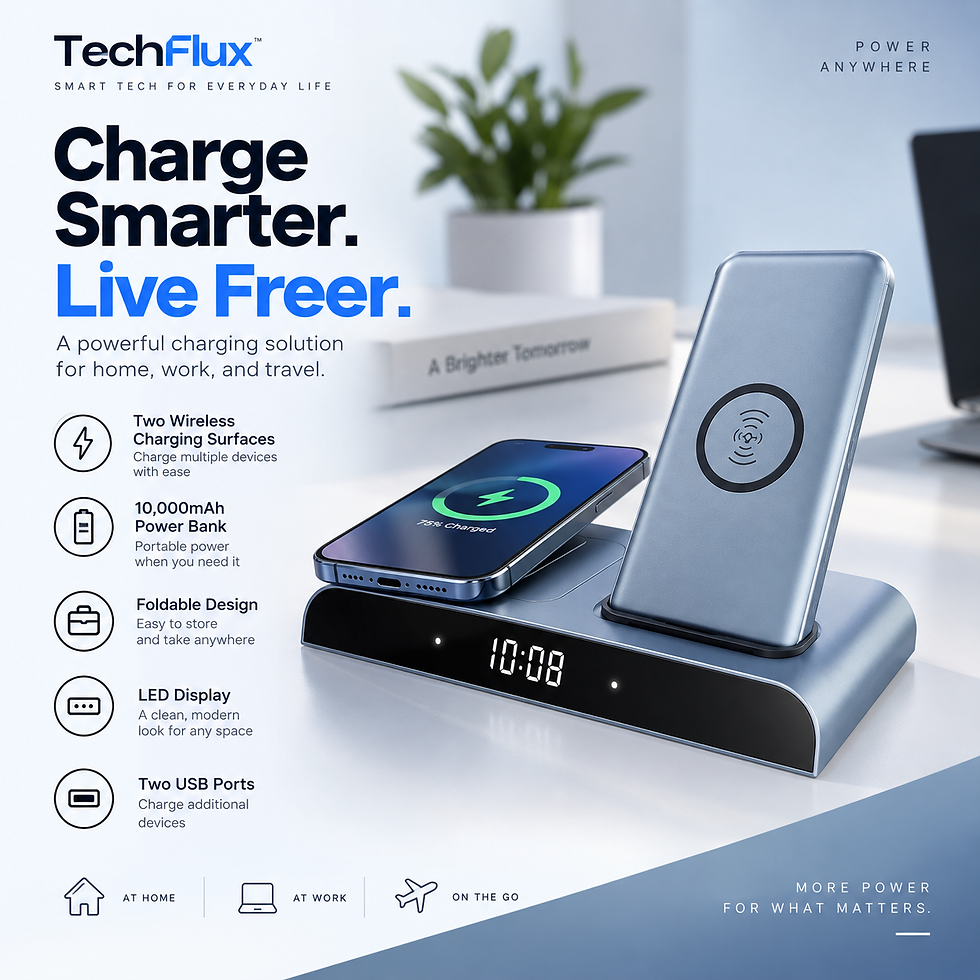 TechFlux Halo Wireless Charging Dock with dual wireless charging surfaces