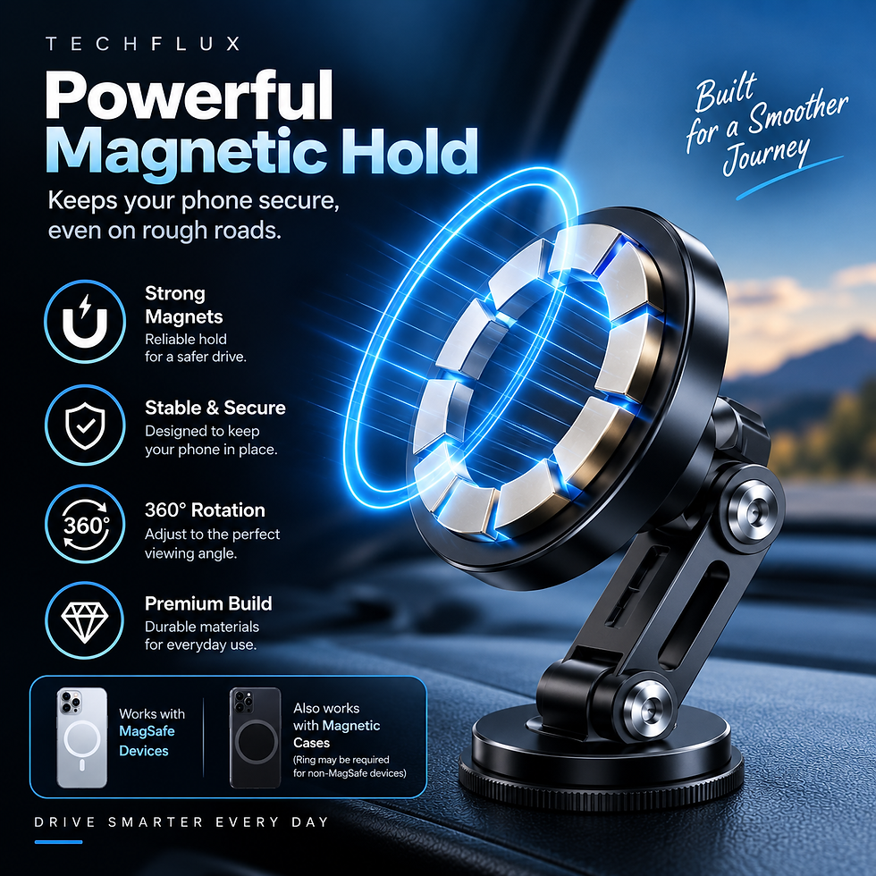 TechFlux Magnetic Car Phone Mount with powerful magnetic attachment and 360° rotation