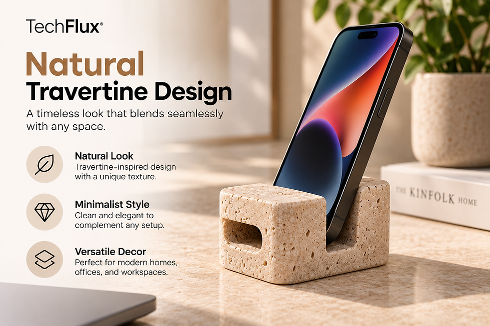 TechFlux Travertine Phone Stand featuring a natural stone-inspired design and minimalist style
