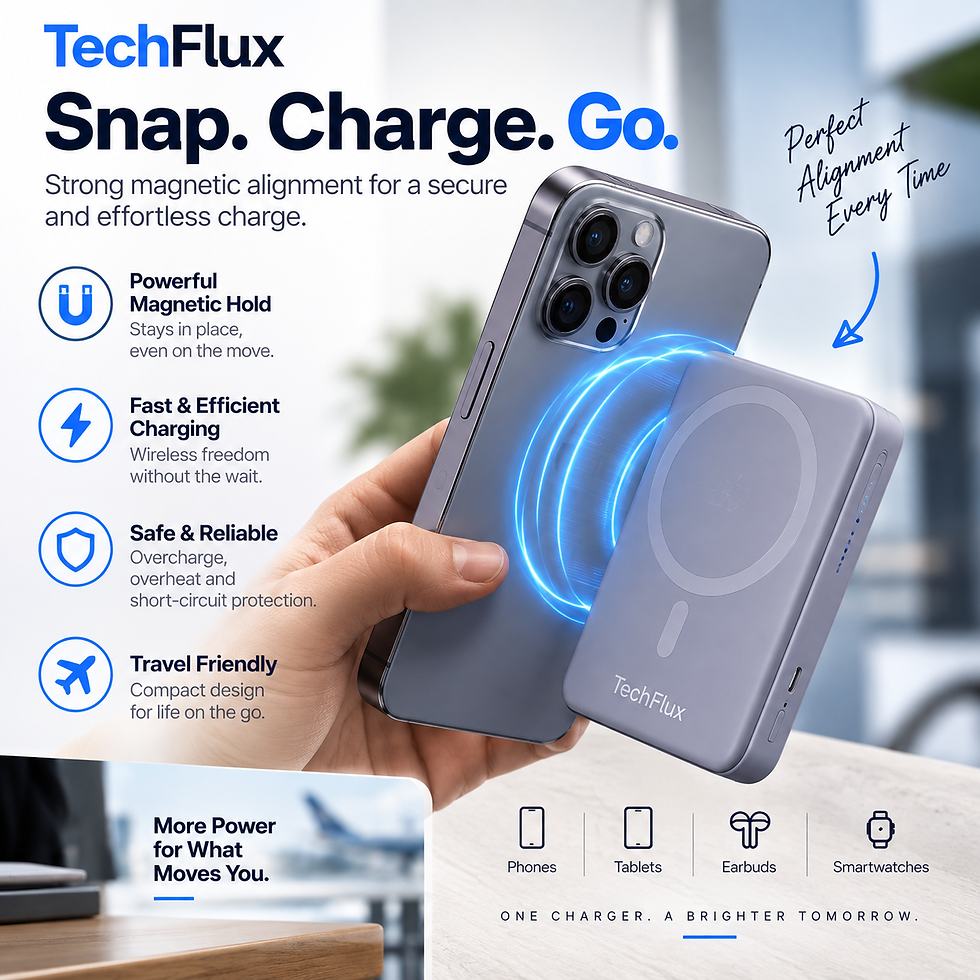 TechFlux Magnetic Wireless Charger securely charging a smartphone