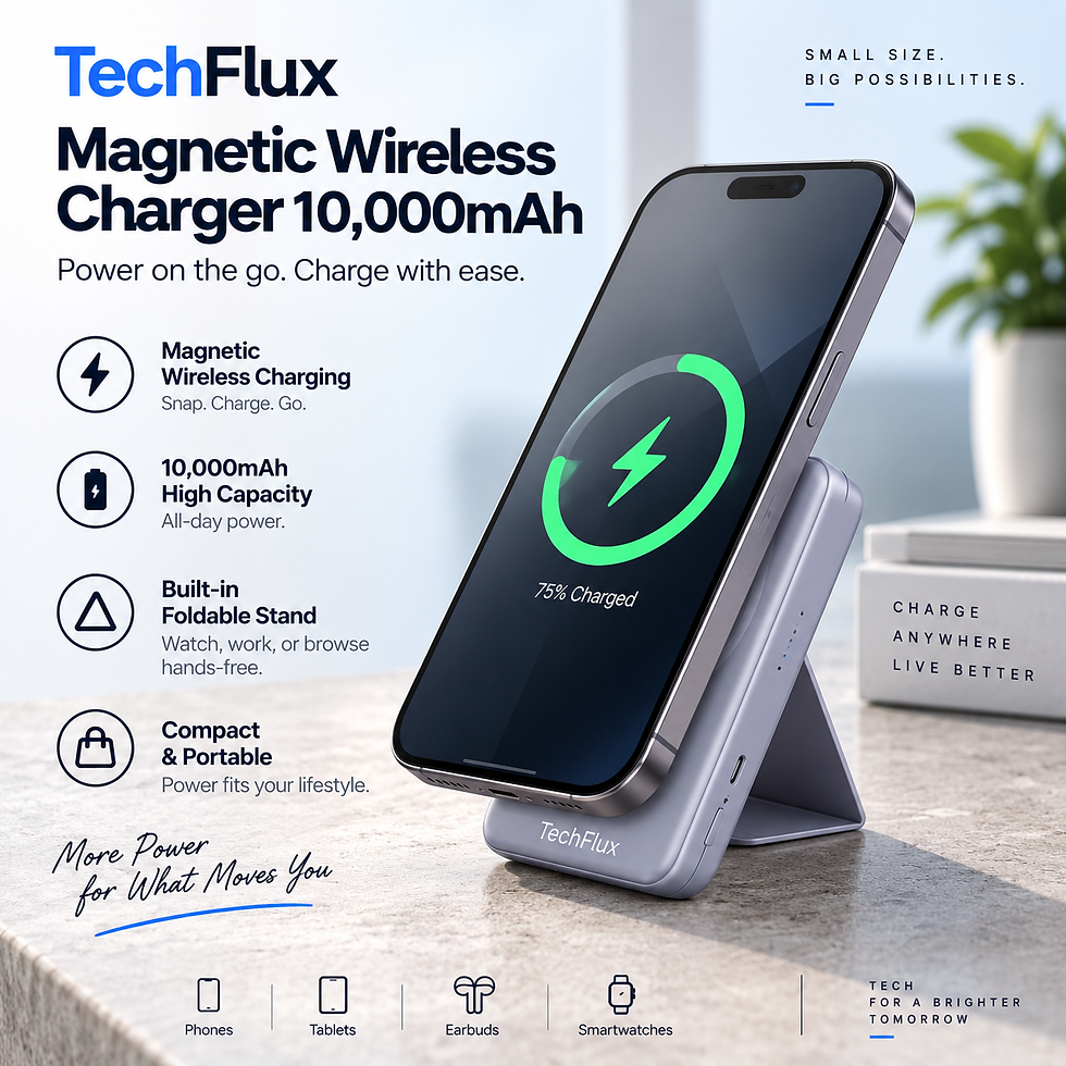 TechFlux Magnetic Wireless Charger 10,000mAh with foldable phone stand