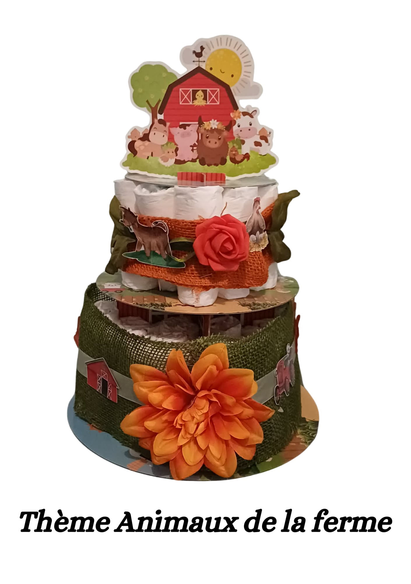 Gâteau de couches thème Animaux de la ferme