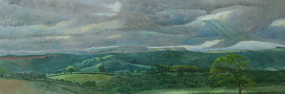 Towards the Black Mountains, oil on aluminium, 125cm x 34cm