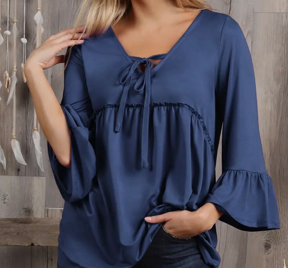 Curvy Navy Ruffle Top