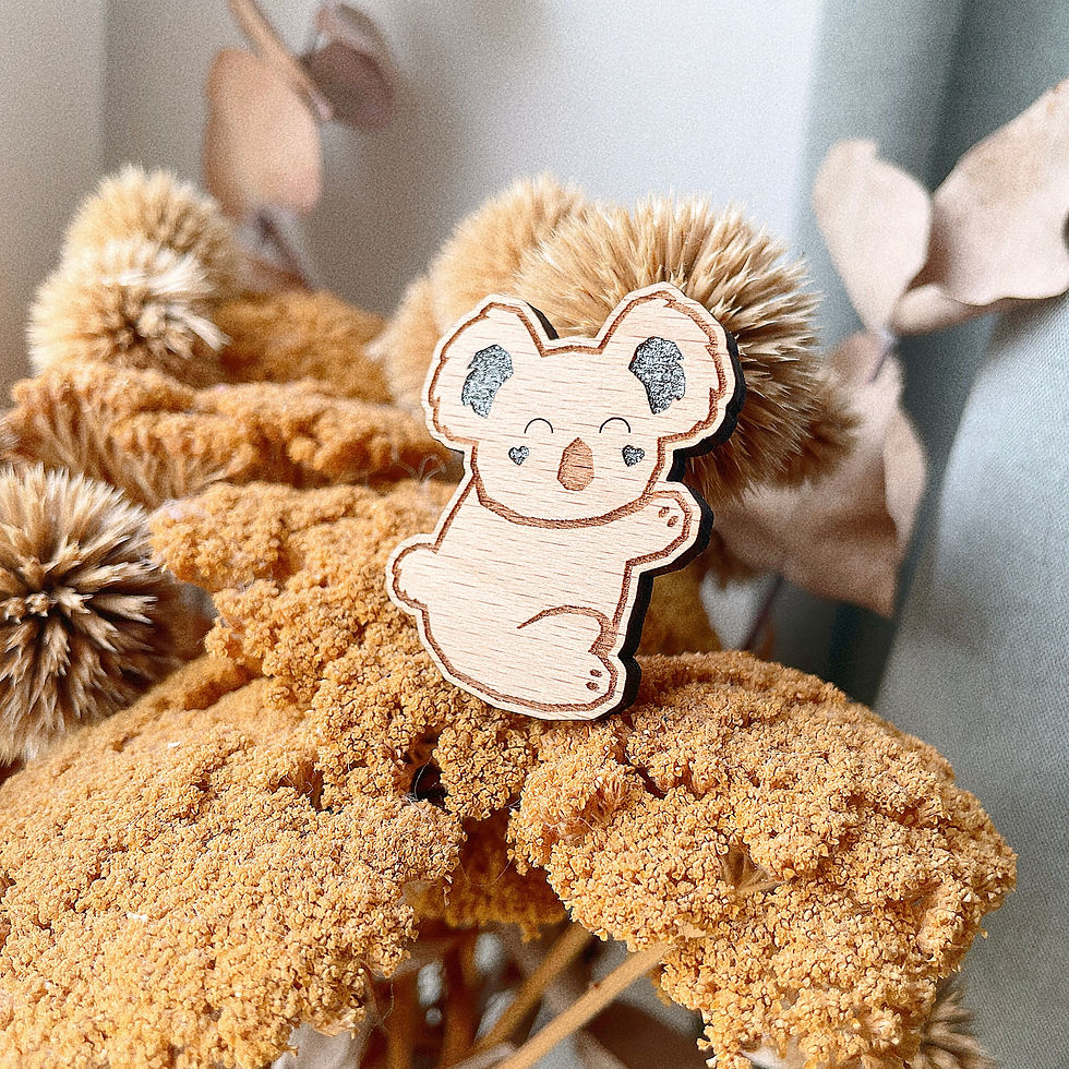 Miniature : Broche koala en bois peinture anthracite métallisée