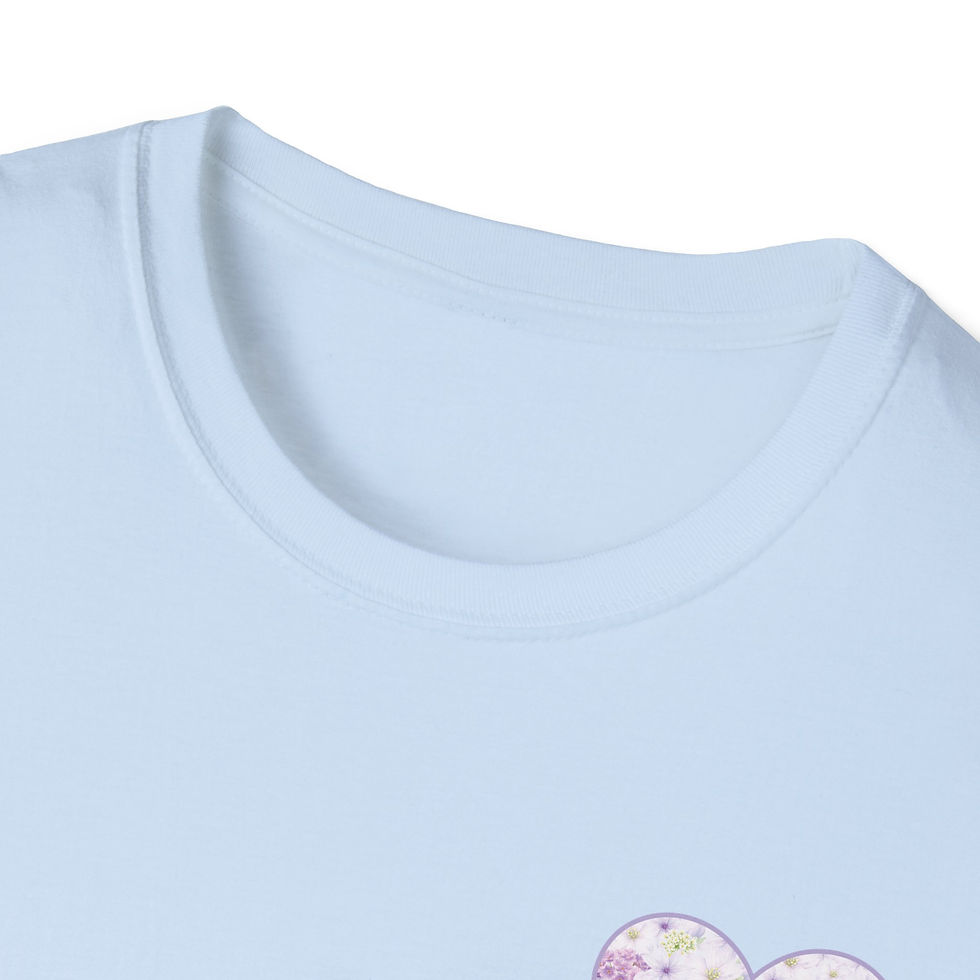 Thumbnail: Wild Meadow Lavender Heart on the front and Peace Sign on the back soft fit T-shirt.