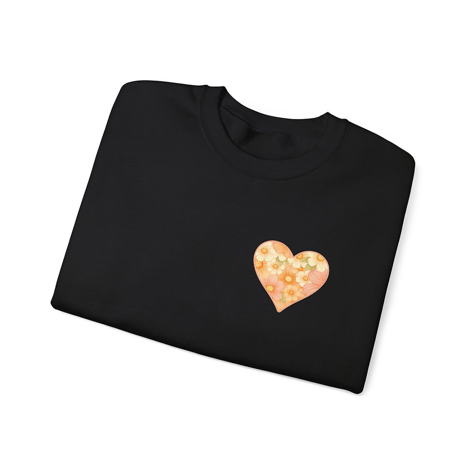 Black soft fit tee with patterned heart