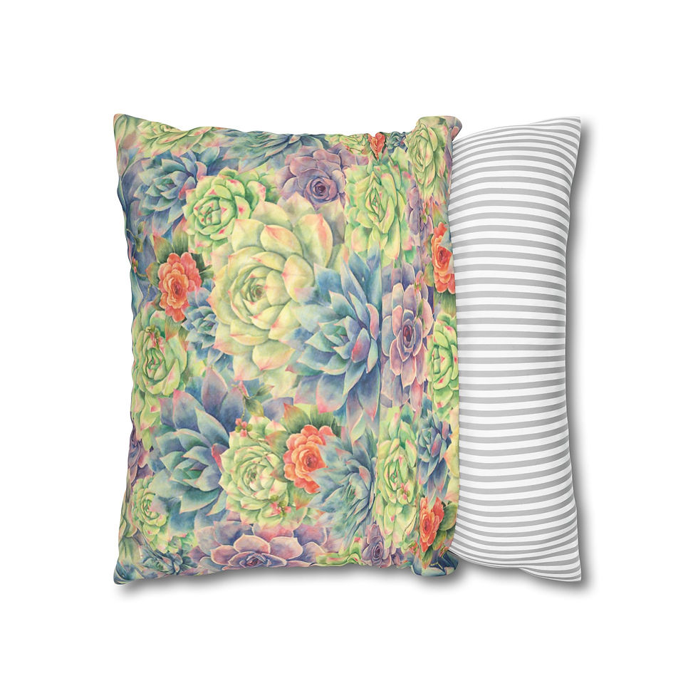 Thumbnail: Botanical Succulent Faux Suede Square Pillowcase
