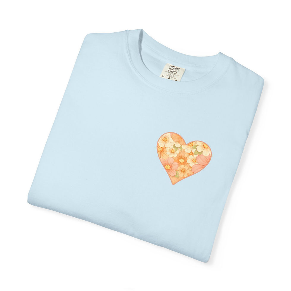 Thumbnail: Light blue soft fit tee with peach floral heart