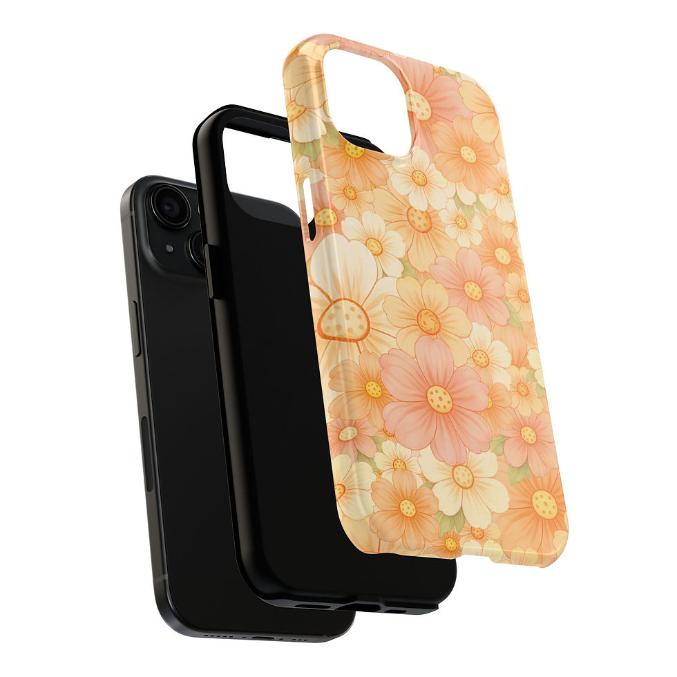 Thumbnail: Peach floral phone case and black smartphone