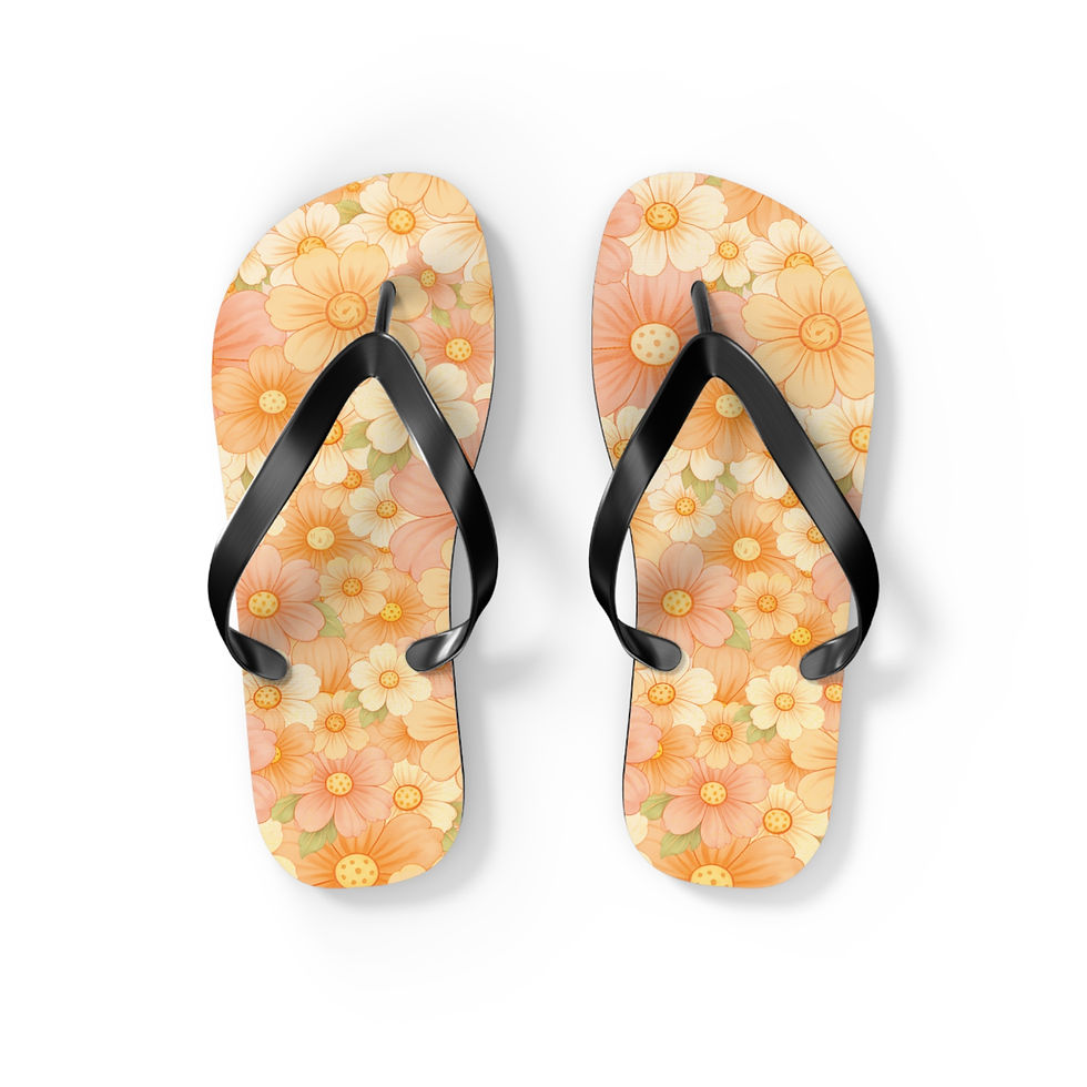 Flip flops with a pastel floral pattern
