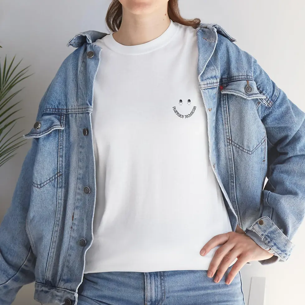 Thumbnail: Smiley Face Doodle T-Shirt | Colorful Script, Registered Pharmacy Technician