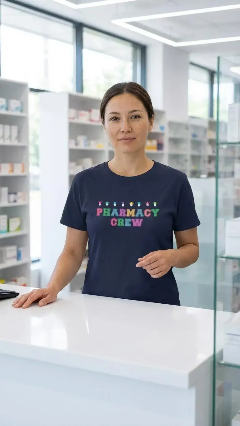 Thumbnail: Pharmacy Crew T-Shirt | Colorful Script, Pharmacy Shirt