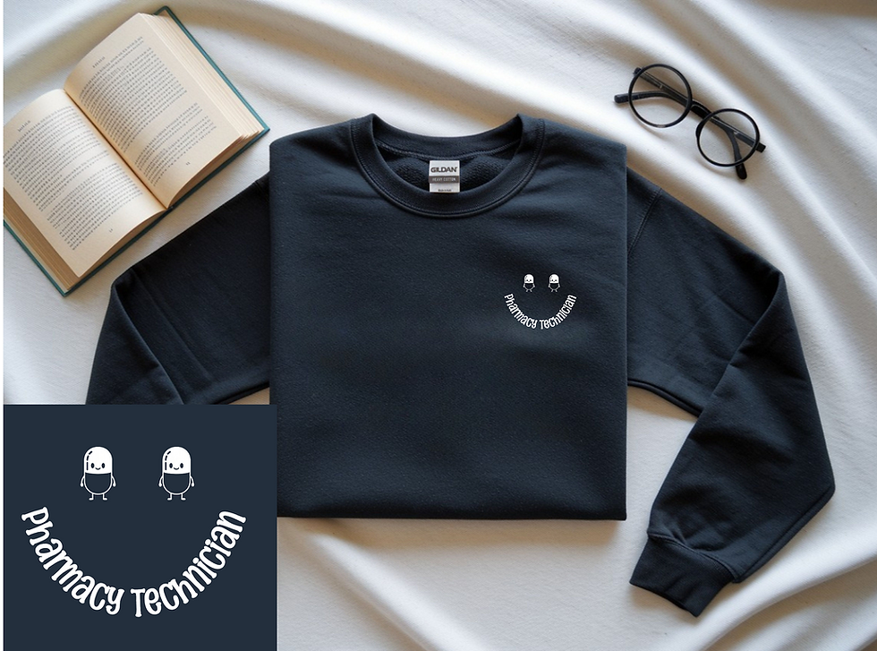 Thumbnail: Smiley Face Sweatshirt | Dark Shirt, Light Logo | Pharmacy Technician Gift