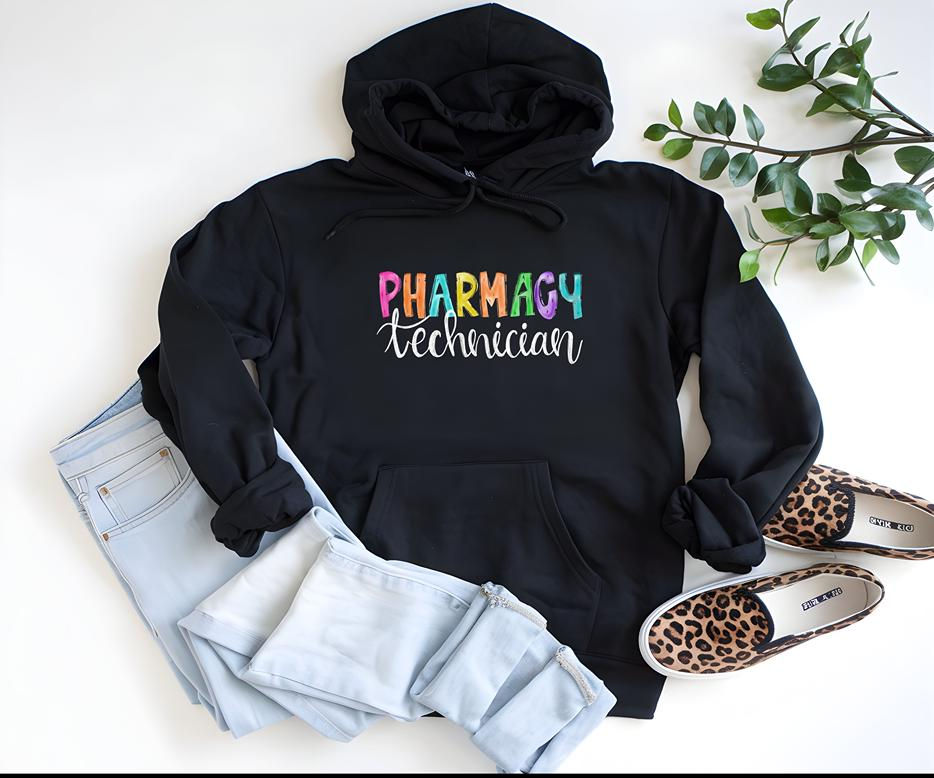 Colorful Pharmacy Technician Hoodie, Unisex Pharmacy Tech Sweatshirt