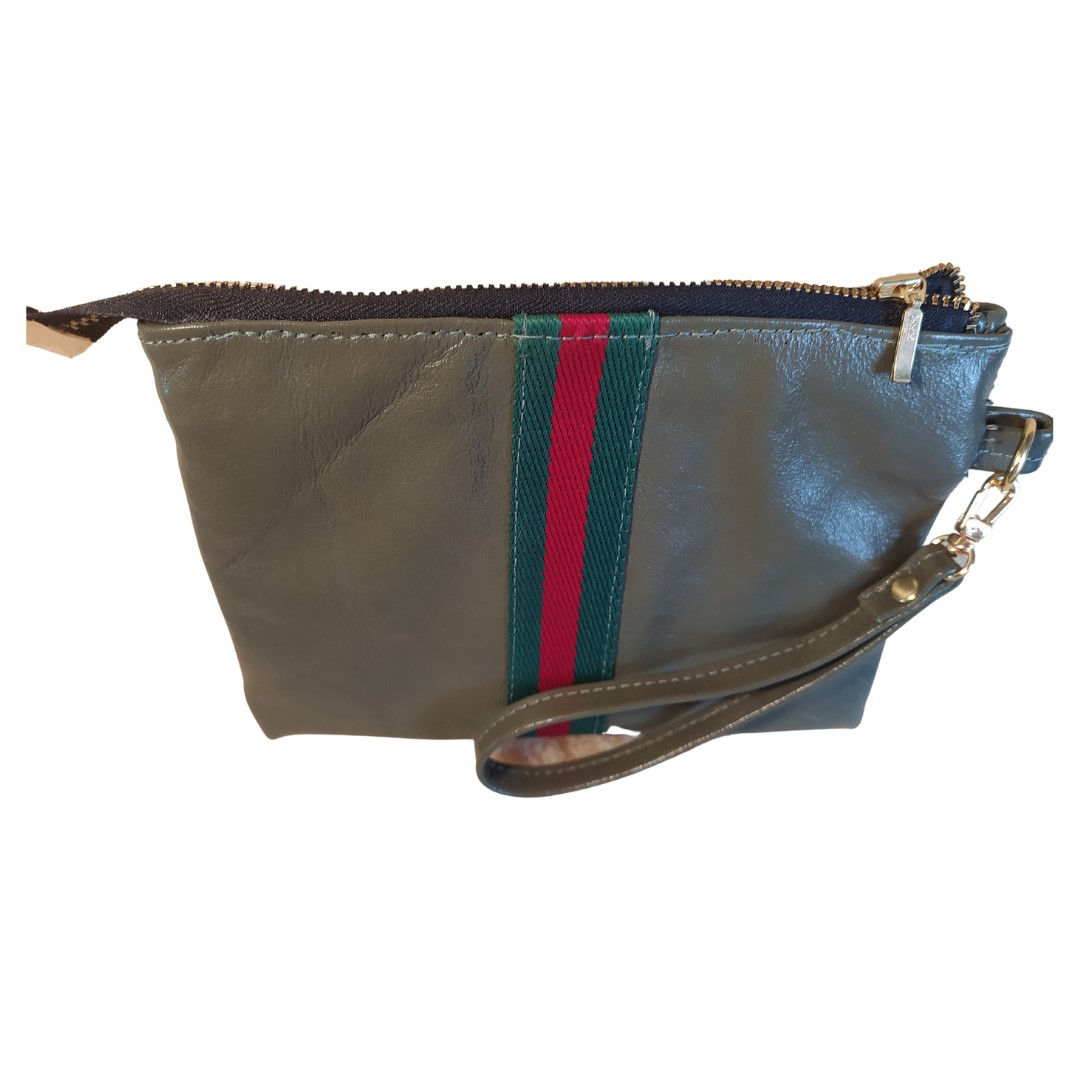 Clucth Verde Azeitona com Listas vermelhas