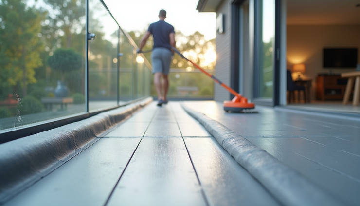 Eye-level view of a Northern Beaches home balcony with waterproofing membrane applied
