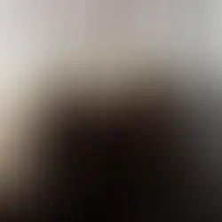 Uketsu in a mask holding a phone in a dimly lit room with striped curtains and abstract shapes. Eerie and mysterious mood.