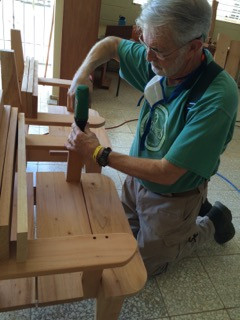 Team member Keith Greene, of St. Simons on the Sound, Ft. Walton Beach, FL is working on the new clergy chairs for Iglesia Santo Tomas.