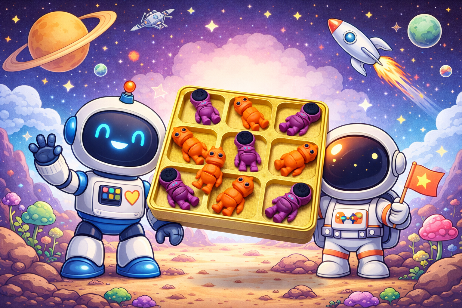 Astronaut vs Robot Tic Tac Toe Travel Game