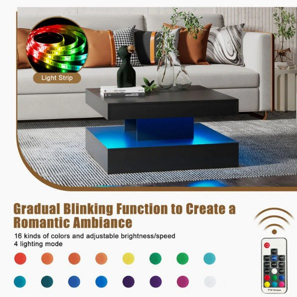 Thumbnail: Charvez Solid Coffee Table with 16 Colors LED Lights, 78 x 78 cm By Ivy Bronx