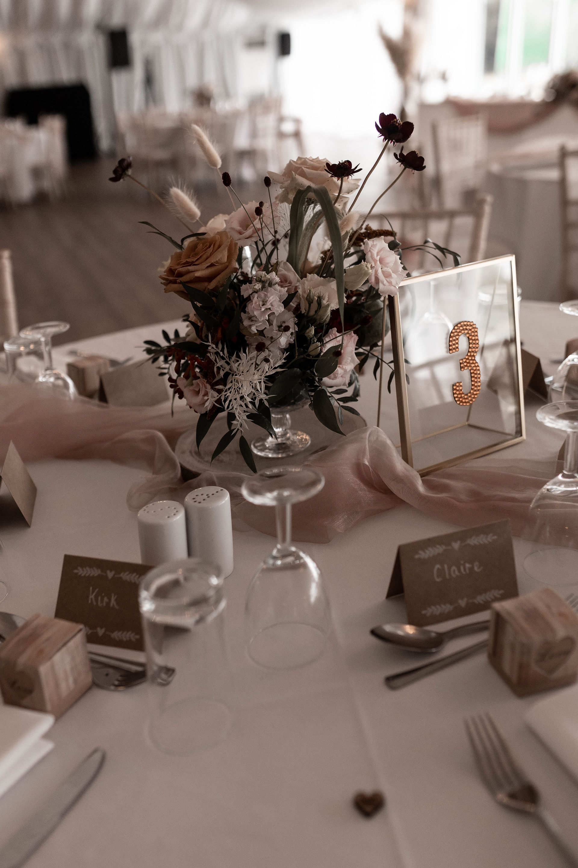 Wedding table details table flowers and table numbers