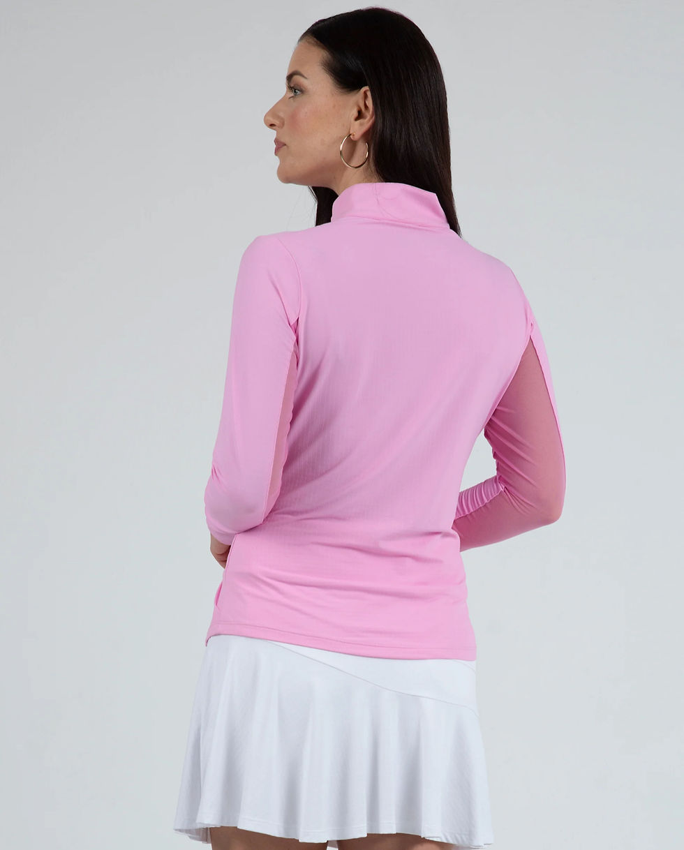 Thumbnail: IBKUL Woman’s Solid Long Sleeve Mock Neck Top - Candy Pink